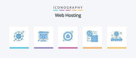 Webhosting Blue 5 Icon Pack inklusive Ordner. Festsetzung. Server. global. kreatives Symboldesign vektor