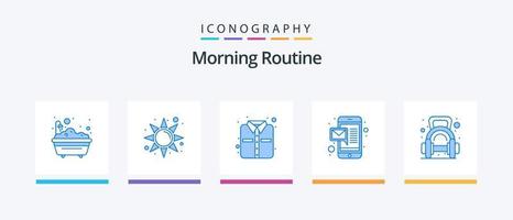 Morgenroutine Blue 5 Icon Pack inklusive Fitnessstudio. Gewicht. Shirt. Fitness. Handy, Mobiltelefon. kreatives Symboldesign vektor