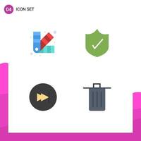 flaches Icon-Set für die mobile Schnittstelle mit 4 Piktogrammen zum Entwerfen von editierbaren Vektordesign-Elementen für den Forward-Chip-Sicherheitskorb vektor