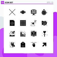uppsättning av 16 vektor fast glyfer på rutnät för anlände fil skärm dokumentera släpp redigerbar vektor design element