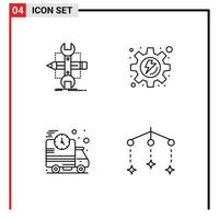 Benutzerschnittstellenpaket mit 4 grundlegenden Filledline-Flachfarben von Build Delivery Sketch Gear Truck editierbare Vektordesign-Elemente vektor