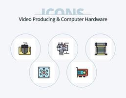 Videoproduktion und Computerhardware-Linie gefüllt Icon Pack 5 Icon Design. Leistung. Computer. Maschinenbau. ac. Kabel vektor