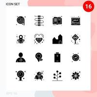 16 solides Glyphen-Konzept für mobile Websites und Apps vektor