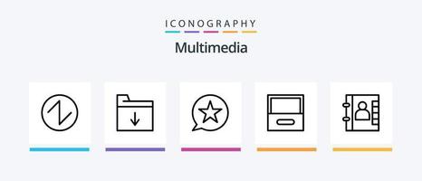 multimedia linje 5 ikon packa Inklusive . server. Vinka. multimedia. moln. kreativ ikoner design vektor