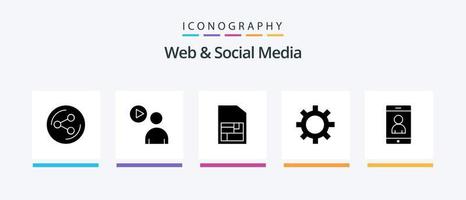 Symbolpaket für Web- und Social-Media-Glyphe 5, einschließlich . Gang . betrachten. Zahnrad . SIM Karte. kreatives Symboldesign vektor