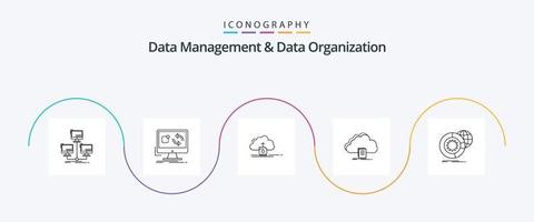 Datenmanagement und Datenorganisation Zeile 5 Icon Pack inklusive Dokument. Wolke. Installieren. Rechnen. speichern vektor