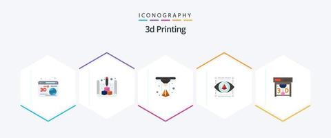 3d utskrift 25 platt ikon packa Inklusive skriva ut. skrivare. 3d. modell. öga vektor