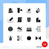 redigerbar vektor linje packa av 16 enkel fast glyfer av certifikat text vatten skriva ringa redigerbar vektor design element
