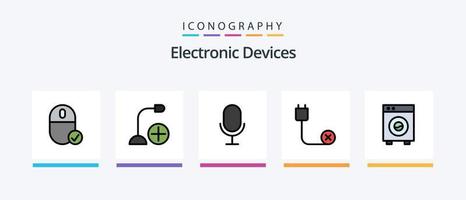 enheter linje fylld 5 ikon packa Inklusive stor. mikrofon. hörlurar. hårdvara. enheter. kreativ ikoner design vektor