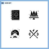 Stock Vector Icon Pack mit 4 Zeilenzeichen und Symbolen für die Krone der Notebook-Person, die editierbare Vektordesign-Elemente trägt