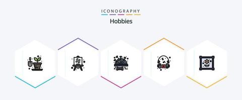 Hobbys 25 Filledline Icon Pack inklusive . Hobbys. nähen. Patch. Kopfhörer vektor