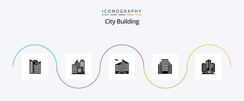 City Building Glyph 5 Icon Pack inklusive . Gebäude. vektor
