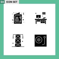 4 thematische Vektor-Solid-Glyphen und editierbare Symbole der Kartenenergie laden zu editierbaren Vektordesign-Elementen von Office Power ein vektor