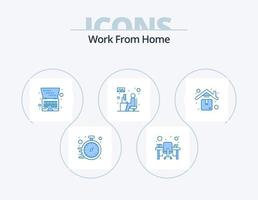 Arbeit von zu Hause aus blaues Icon Pack 5 Icon Design. Arbeiten. Benutzer. Arbeitsplatz. Hausaufgaben. Arbeiten vektor