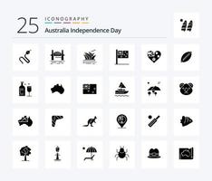 Australien oberoende dag 25 fast glyf ikon packa Inklusive nation. Land. sydney. Australien. opera hus vektor