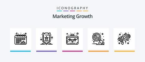 Marketing Growth Line 5 Icon Pack inklusive Werbung. Bericht. Marketing. Kuchen. Diagramm. kreatives Symboldesign vektor