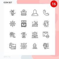 satz von 16 modernen ui-symbolen symbole zeichen für seo-globus gebäude telefonanruf editierbare vektordesignelemente vektor