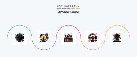 Arcade-Linie gefüllt Flat 5 Icon Pack inklusive Play. Spaß. Spaß. Rad. Spiel vektor