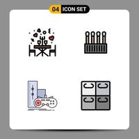 Stock Vector Icon Pack mit 4 Zeilenzeichen und Symbolen für das Abendessen Gamepad-Tisch kosmetisches Spiel editierbare Vektordesign-Elemente