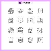 Stock Vector Icon Pack mit 16 Zeilen Zeichen und Symbolen für Schild Web Mond Fehler platzieren editierbare Vektordesign-Elemente