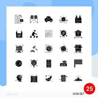 solides Glyphenpaket mit 25 universellen Symbolen für bearbeitbare Vektordesign-Elemente für Geschäftsterrassenstudio-Blitzgartenwagen vektor