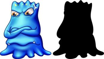 blaues Monster mit seiner Silhouette auf weißem Hintergrund vektor