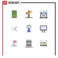 Stock Vector Icon Pack mit 9 Zeilenzeichen und Symbolen für Strom zurück Urlaub Pfeile Gleichung editierbare Vektordesign-Elemente