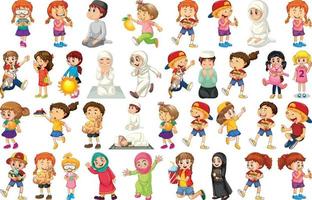 Kinder, die verschiedene Aktivitäten Cartoon Zeichensatz auf weißem Hintergrund tun