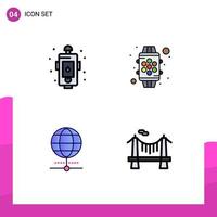 Gruppe von 4 gefüllten flachen Farbzeichen und Symbolen für Stadtglobus-Notfall-Smart-Browser-editierbare Vektordesign-Elemente vektor