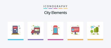 stad element platt 5 ikon packa Inklusive natur. stad. låda. annons. anslagstavla. kreativ ikoner design vektor