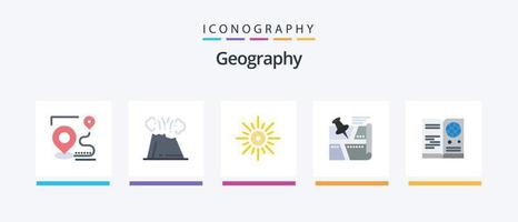 geo grafisk platt 5 ikon packa Inklusive placera. plats. natur. väder. morgon. kreativ ikoner design vektor