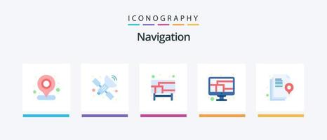 navigering platt 5 ikon packa Inklusive skärm. Karta. stad. plats. hitta. kreativ ikoner design vektor