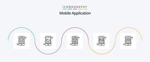 Symbolpaket für die mobile Anwendung, Linie 5, einschließlich Apps. besorgen. Kontrolle. App vektor