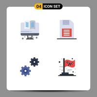 4 platt ikon begrepp för webbplatser mobil och appar uppkopplad kugghjul minne kort sd kort flagga redigerbar vektor design element