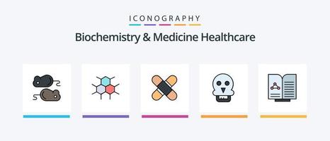 biokemi och medicin sjukvård linje fylld 5 ikon packa Inklusive telefon. medicinsk. virtuell. labb. mikroskop. kreativ ikoner design vektor