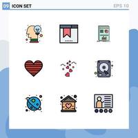 9 universelle Filledline-Flachfarben für Web- und mobile Anwendungen. Herz-Lieblingspräsentation wie herzbearbeitbare Vektordesign-Elemente vektor