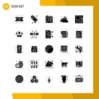 25 thematische Vektor-Solid-Glyphen und bearbeitbare Symbole für Geldautomaten, Wetter, bewölkt, editierbare Vektordesign-Elemente vektor