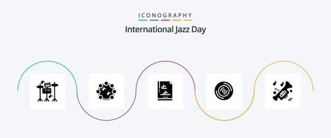 International Jazz Day Glyph 5 Icon Pack inklusive . Vinyl . Musik . vektor