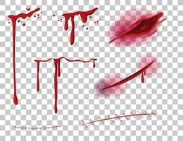 rotes tropfendes Blut mit vielen verschiedenen Wunden auf transparentem Hintergrund vektor