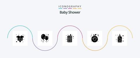 bebis dusch glyf 5 ikon packa Inklusive . bebis. matare. bebis vektor
