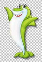 lächelnde niedliche Hai-Zeichentrickfigur lokalisiert auf transparentem Hintergrund vektor