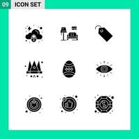 uppsättning av 9 modern ui ikoner symboler tecken för dekoration kung pris far krona redigerbar vektor design element