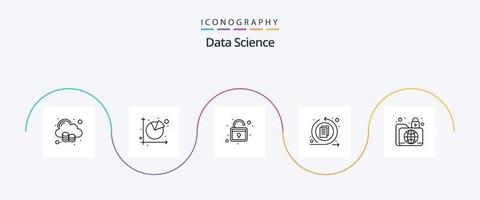 Data Science Line 5 Icon Pack inklusive Ordner. Daten verarbeiten. Kuchen. Schnittstelle. Freischalten vektor