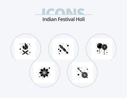 Holi-Glyphen-Icon-Pack 5-Icon-Design. Indien. Dekoration. Lagerfeuer. Ballon. Wasserpistole vektor