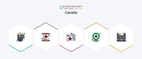 kanada 25 fylld linje ikon packa Inklusive katedral. Karta. Kanada. plats. kanada vektor