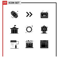 solides Glyphenpaket mit 9 universellen Symbolen von Perlen Court Autumn Columns Akropolis editierbare Vektordesign-Elemente vektor