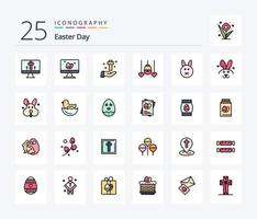 Ostern 25 Zeilen gefülltes Icon Pack inklusive Bynny. Ostern. Hand. Herz. Ostern vektor