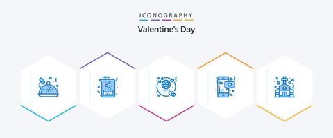 valentinstag 25 blau icon pack inklusive kirche. Text. Flitterwochen. Plaudern. Liebe vektor