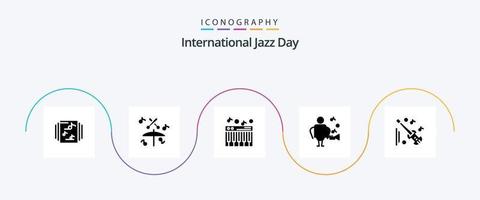 internationell jazz dag glyf 5 ikon packa Inklusive gitarr . sångare. musik . vektor