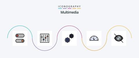 Multimedia-Linie gefülltes flaches 5-Icon-Paket einschließlich . Optionen. verstecken. deaktivieren vektor